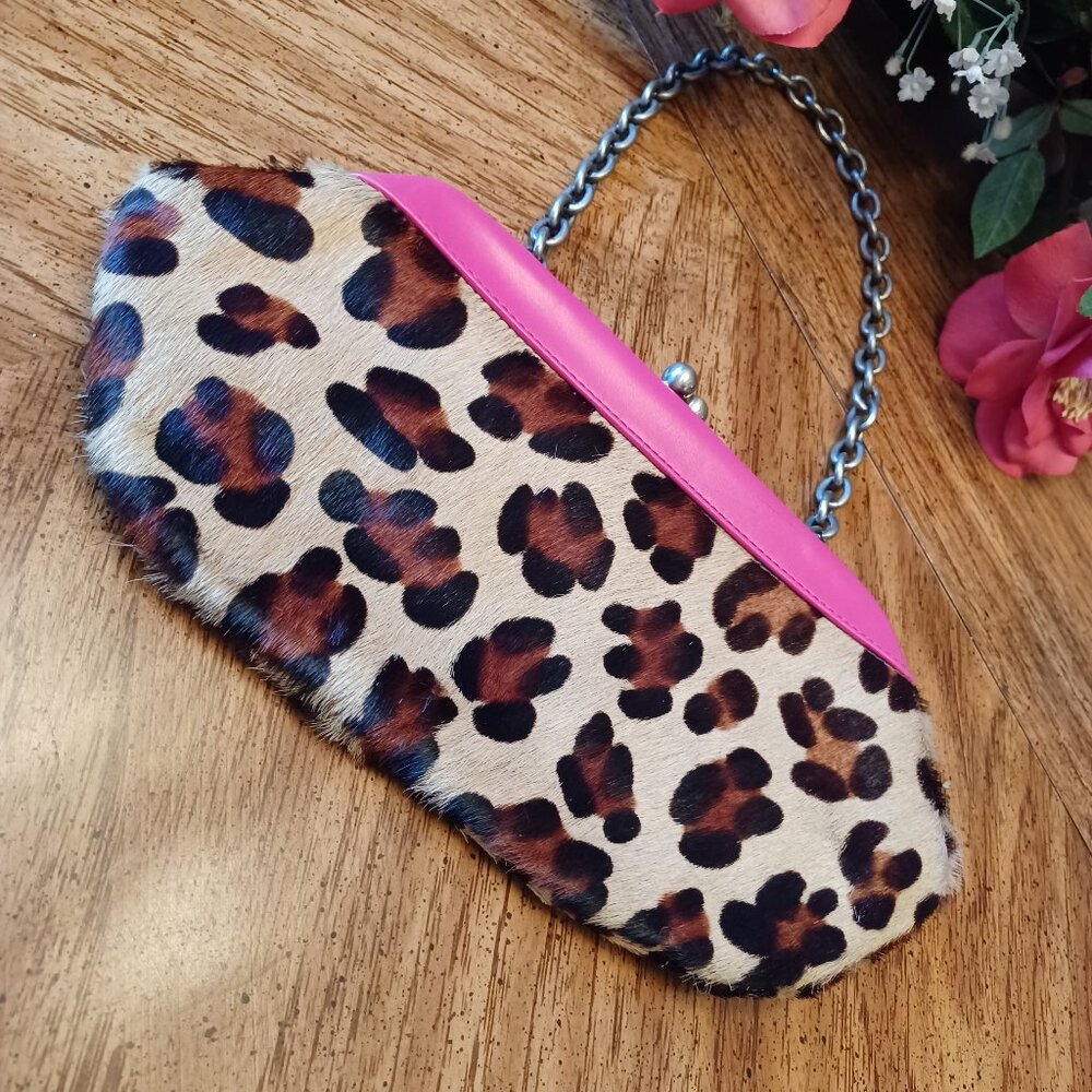 Y2k Vintage Nicole Miller Leopard Print Frame Clutch